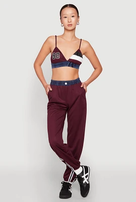 Womens Contrast Trim High Waisted Joggers,