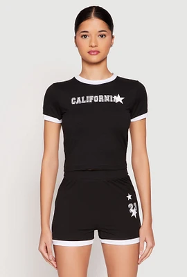 Womens California Short Sleeve Crop Top,