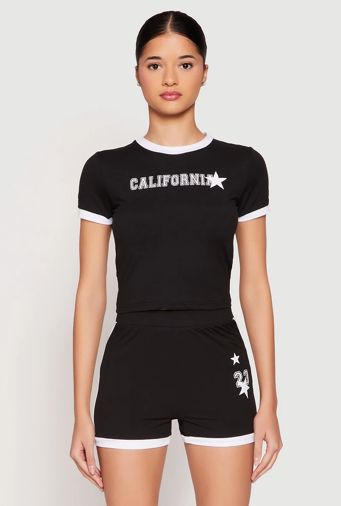 Womens California Short Sleeve Crop Top, L