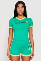 Womens California Short Sleeve Crop Top,