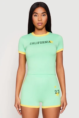 Womens California Short Sleeve Crop Top,