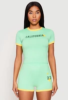 Womens California Short Sleeve Crop Top,