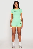 Womens California Short Sleeve Crop Top,