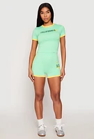 Womens California Short Sleeve Crop Top,