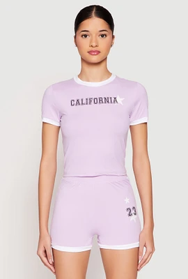 Womens California Short Sleeve Crop Top,