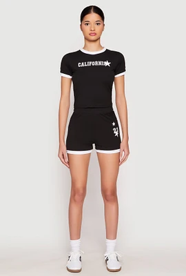 Womens Contrast Trim 23 Graphic Shorts,