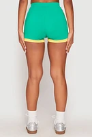 Womens Contrast Trim 23 Graphic Shorts, Green, Size XL