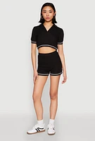Womens Textured Knit Varsity Stripe Shorts, Black, Size L