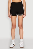 Womens Textured Knit Varsity Stripe Shorts, Black, Size L