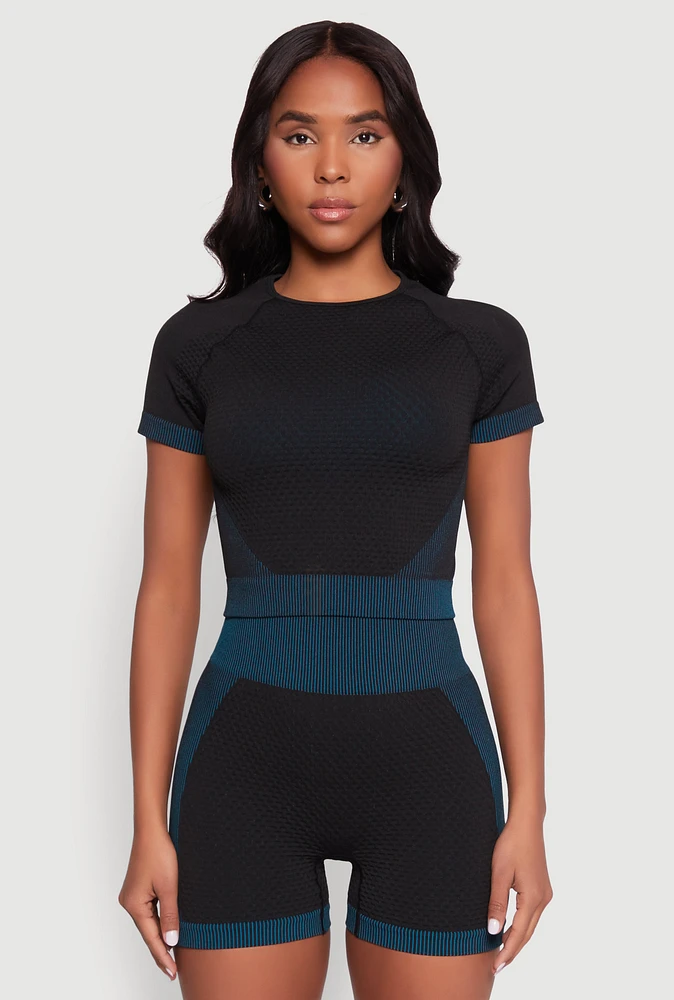 Womens Striped Detail Seamless Crop Top, Black, Size L