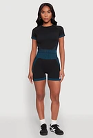 Womens Striped Detail Seamless Crop Top, Black, Size L