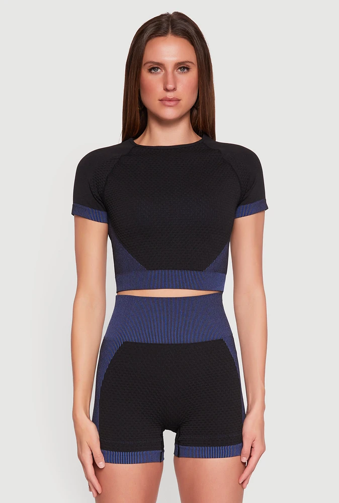 Womens Striped Detail Seamless Crop Top, Multi, Size XL