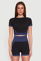 Womens Striped Detail Seamless Crop Top, Multi, Size XL