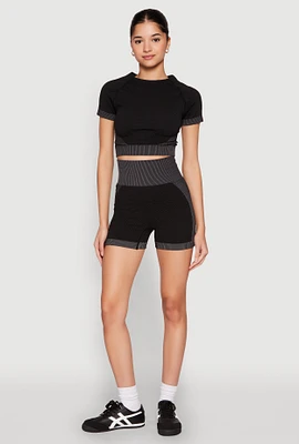 Womens Striped Detail Seamless Biker Shorts,