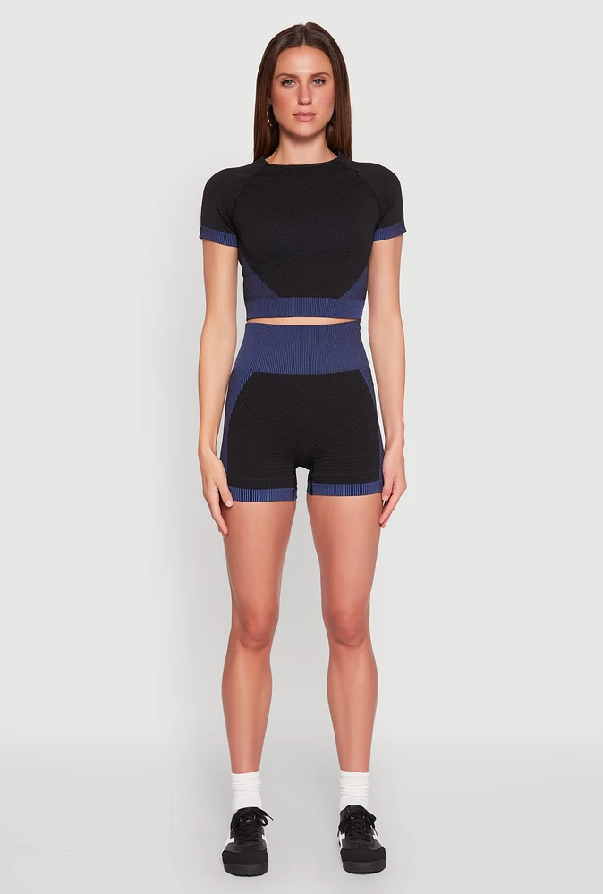 Womens Striped Detail Seamless Biker Shorts, Multi,