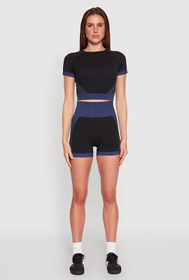 Womens Striped Detail Seamless Biker Shorts, Multi,