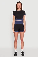 Womens Striped Detail Seamless Biker Shorts, Multi,