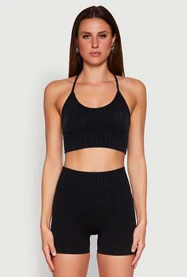 Womens Seamless Ribbed Knit Sports Bra,