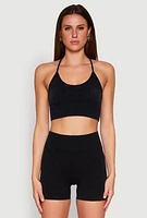 Womens Seamless Ribbed Knit Sports Bra,