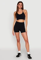 Womens Seamless Ribbed Knit Sports Bra, S