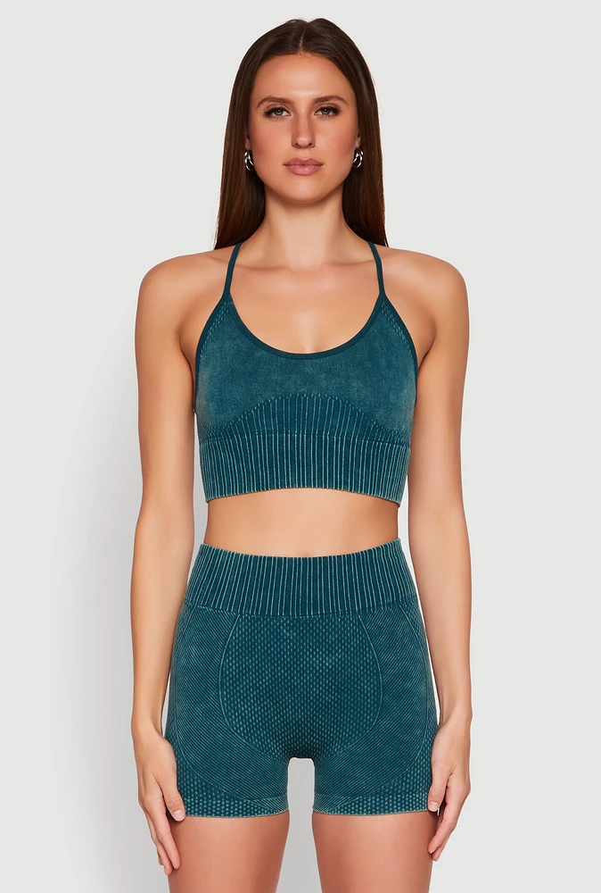 Womens Seamless Ribbed Knit Sports Bra,