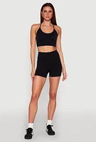 Womens Seamless Ribbed Knit Ruched Biker Shorts
