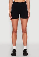 Womens Seamless Ribbed Knit Ruched Biker Shorts
