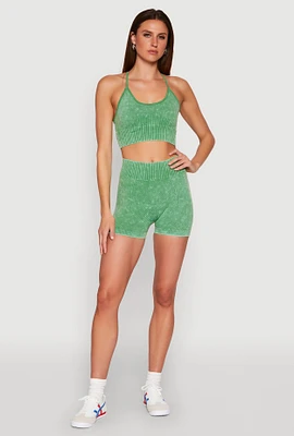 Womens Seamless Ribbed Knit Ruched Biker Shorts
