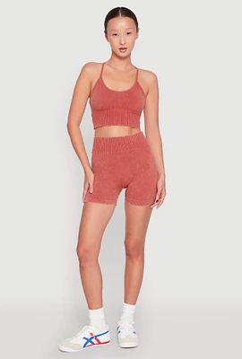 Womens Seamless Ribbed Knit Ruched Biker Shorts