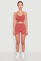 Womens Seamless Ribbed Knit Ruched Biker Shorts