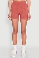 Womens Seamless Ribbed Knit Ruched Biker Shorts