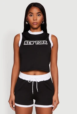 Womens New York Graphic Contrast Trim Tank Top, Black, Size M