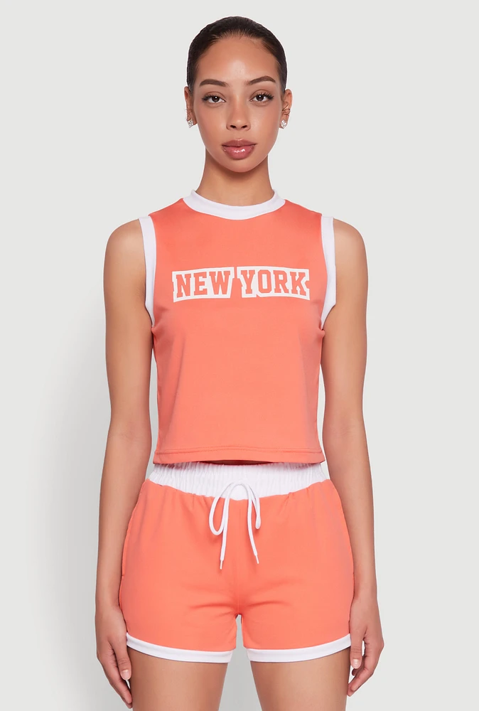 Womens New York Graphic Contrast Trim Tank Top, Orange, Size S
