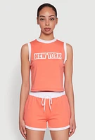 Womens New York Graphic Contrast Trim Tank Top, Orange, Size S