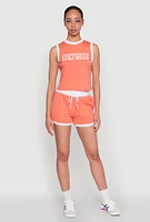Womens New York Graphic Contrast Trim Tank Top, Orange, Size S