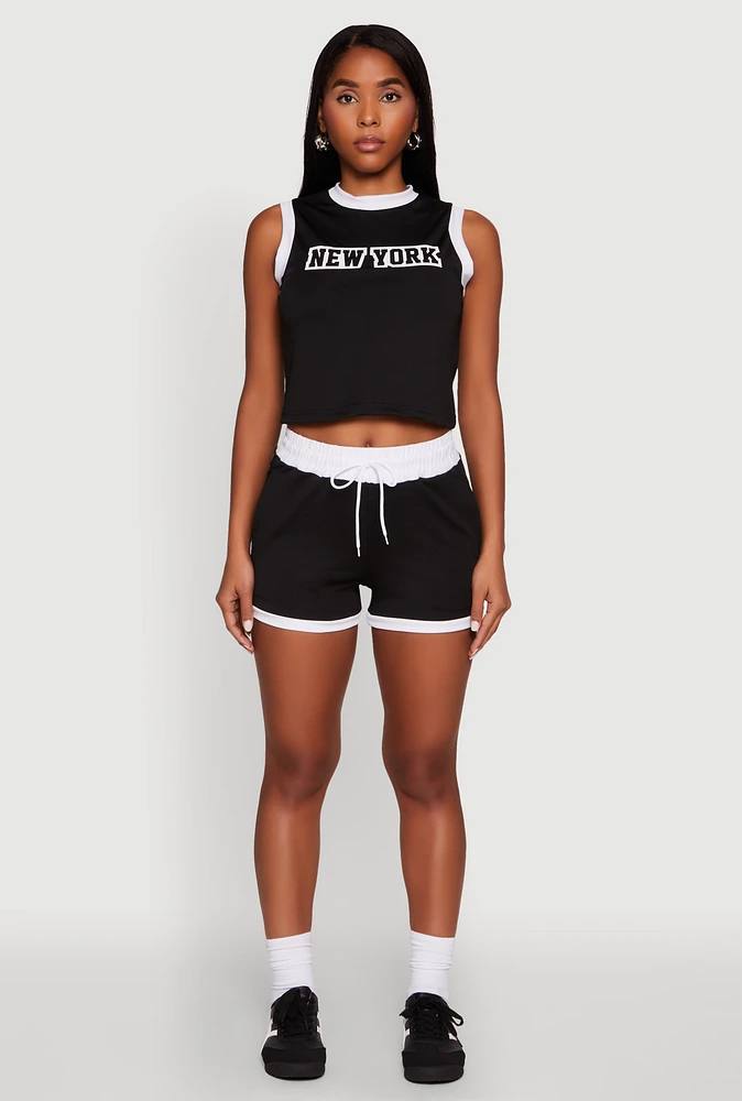 Womens Contrast Trim Drawstring Shorts,