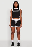 Womens Contrast Trim Drawstring Shorts,