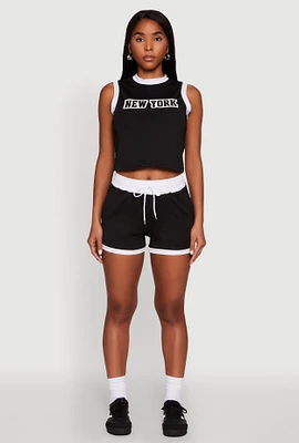 Womens Contrast Trim Drawstring Shorts,