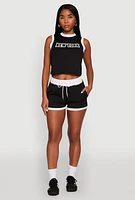Womens Contrast Trim Drawstring Shorts,