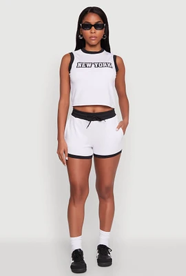 Womens Contrast Trim Drawstring Shorts, White, Size XL