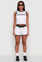 Womens Contrast Trim Drawstring Shorts, White, Size XL