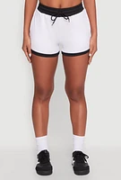Womens Contrast Trim Drawstring Shorts, White, Size XL