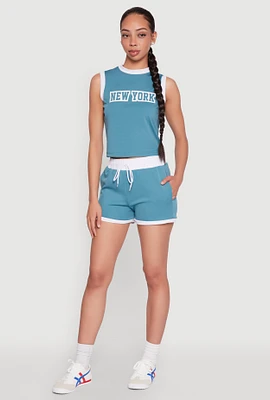 Womens Contrast Trim Drawstring Shorts,