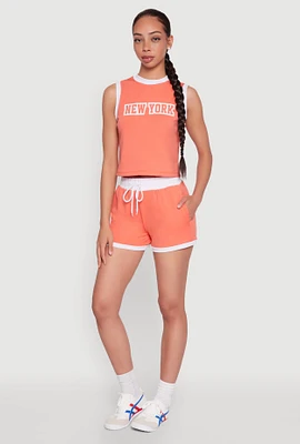 Womens Contrast Trim Drawstring Shorts, Orange, Size M