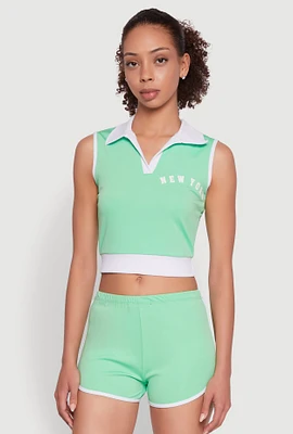 Womens Stylish Contrast Trim Cropped Polo Top,
