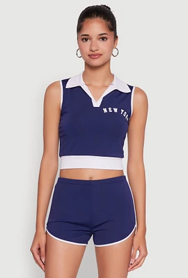 Womens Stylish Contrast Trim Cropped Polo Top,