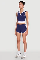Womens Stylish Contrast Trim Cropped Polo Top,