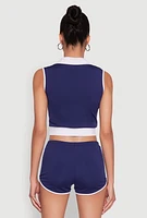 Womens Stylish Contrast Trim Cropped Polo Top,