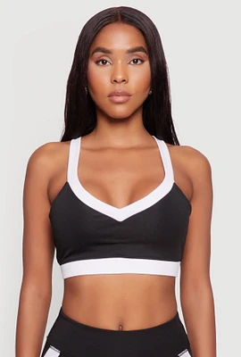 Womens Contrast Trim Cross Back Sports Bra, Black, Size S