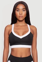 Womens Contrast Trim Cross Back Sports Bra, Black, Size S